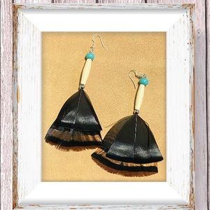 Natural Wild Turkey Feather Earrings